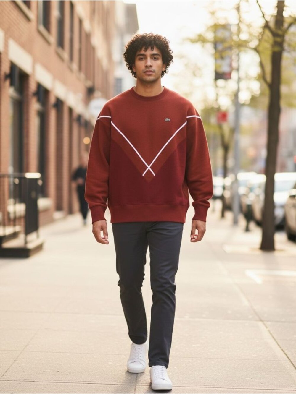 Lacoste Mens Red Geometric Pullover Sweater XL Made In France Viscose Blend